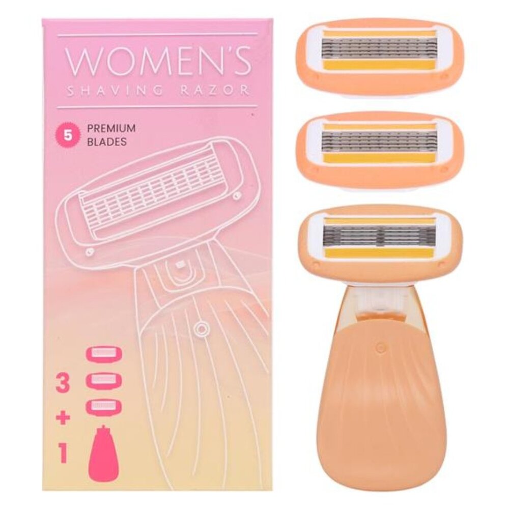Women Travel Razor 5 Blade Close Shaving Kit Reusable Handle With Case Orange